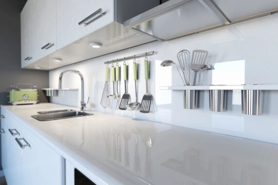 Top Drawer Construction white and chrome kitchen fitting with tap, sink and utensils Woking Weybridge Surrey